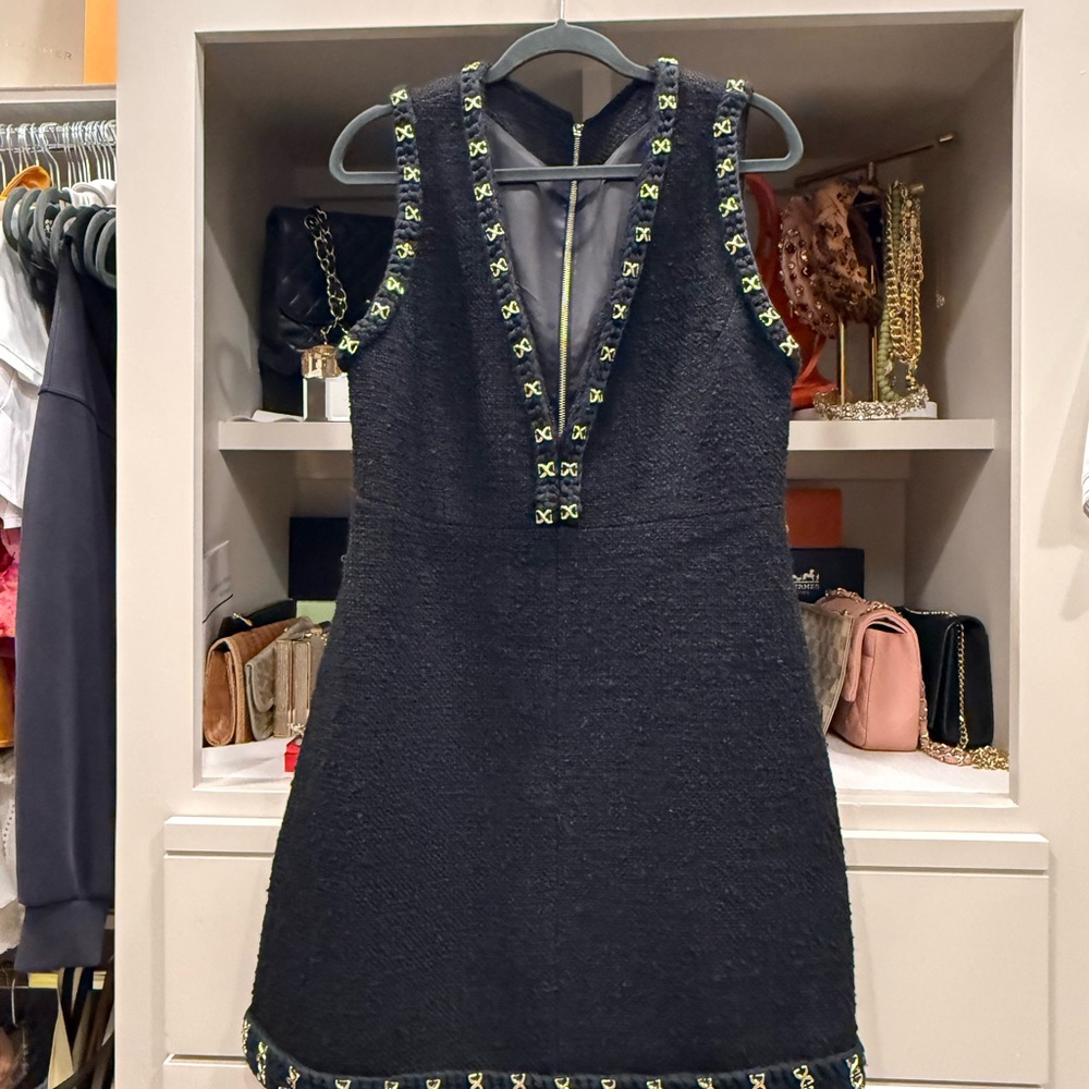 Vintage Black Wool Dress with Silver Accents